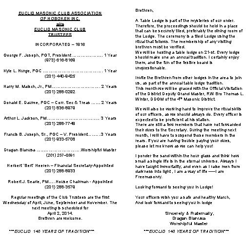 EUCLID MASONIC CLUB ASSOCIATION OF HOBOKEN INC. aka EUCLID MASONIC CLUB TRUSTEES INCORPORATED –