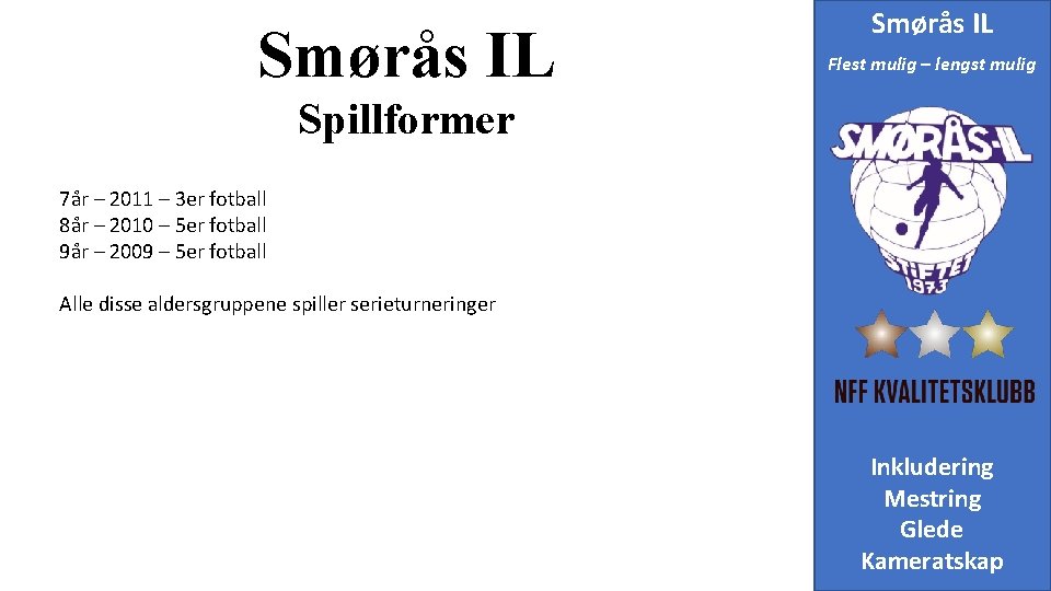 Smørås IL Flest mulig – lengst mulig Spillformer 7år – 2011 – 3 er