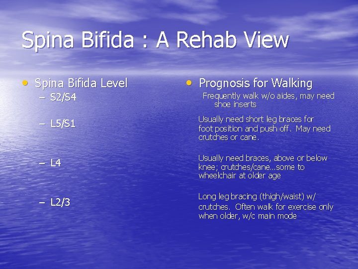 Spina Bifida : A Rehab View • Spina Bifida Level – S 2/S 4