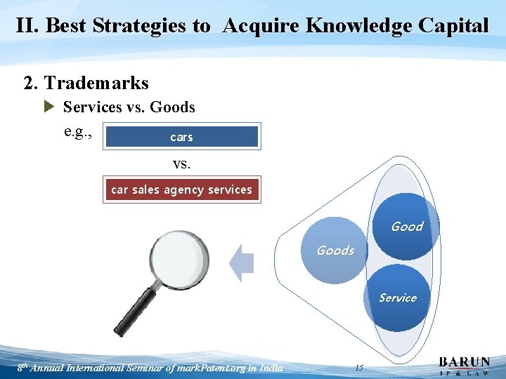 II. Best Strategies to Acquire Knowledge Capital 2. Trademarks ▶ Services vs. Goods e.