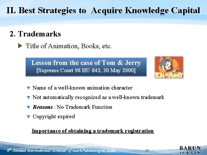 II. Best Strategies to Acquire Knowledge Capital 2. Trademarks ▶ Title of Animation, Books,