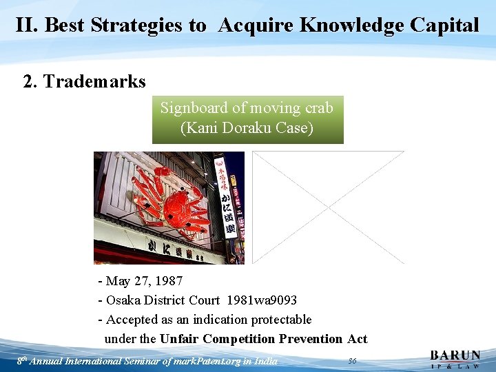 II. Best Strategies to Acquire Knowledge Capital 2. Trademarks Signboard of moving crab (Kani