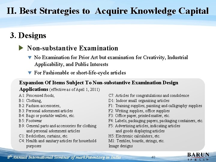 II. Best Strategies to Acquire Knowledge Capital 3. Designs ▶ Non-substantive Examination ▼ No