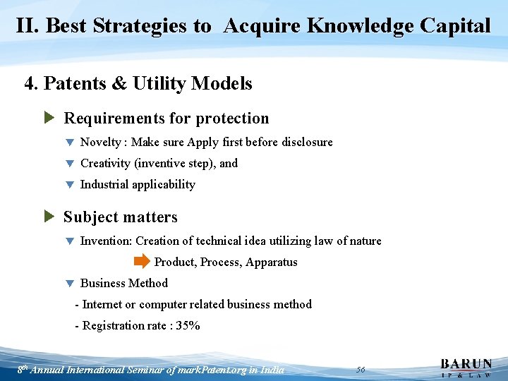 II. Best Strategies to Acquire Knowledge Capital 4. Patents & Utility Models ▶ Requirements