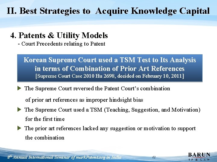 II. Best Strategies to Acquire Knowledge Capital 4. Patents & Utility Models - Court