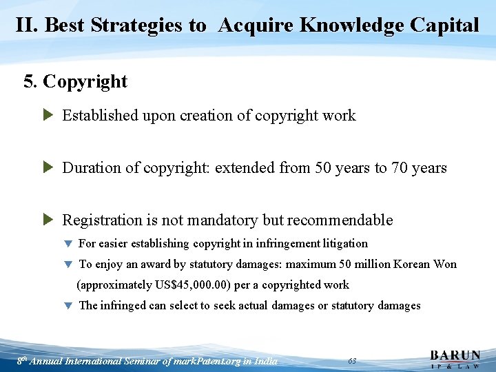 II. Best Strategies to Acquire Knowledge Capital 5. Copyright ▶ Established upon creation of