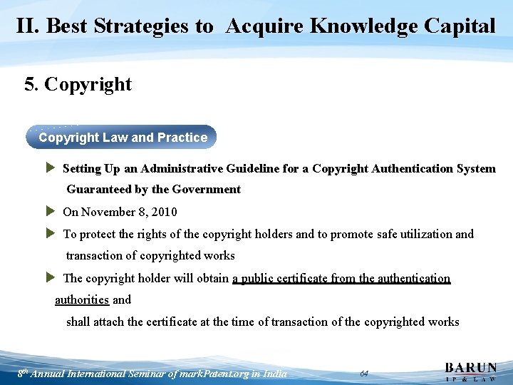 II. Best Strategies to Acquire Knowledge Capital 5. Copyright Law and Practice ▶ Setting