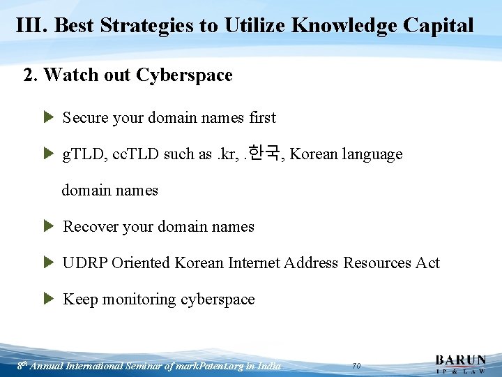 III. Best Strategies to Utilize Knowledge Capital 2. Watch out Cyberspace ▶ Secure your