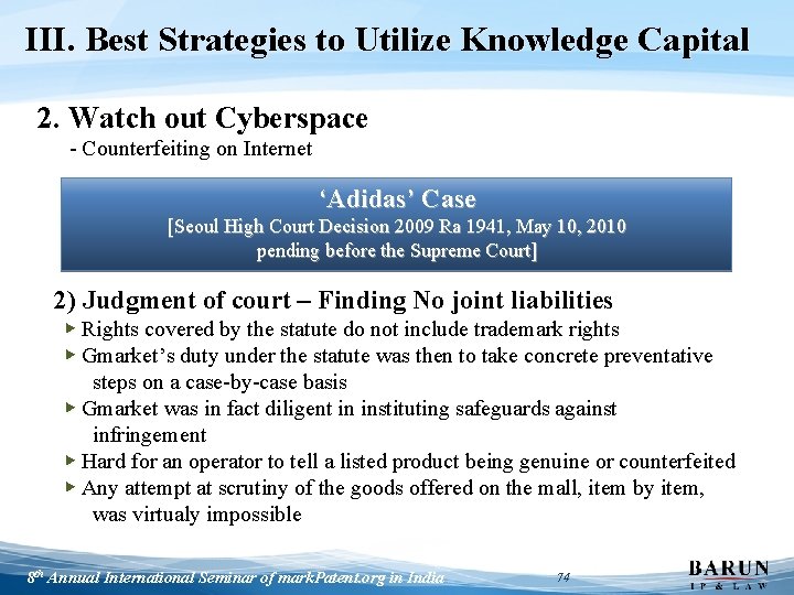 III. Best Strategies to Utilize Knowledge Capital 2. Watch out Cyberspace - Counterfeiting on