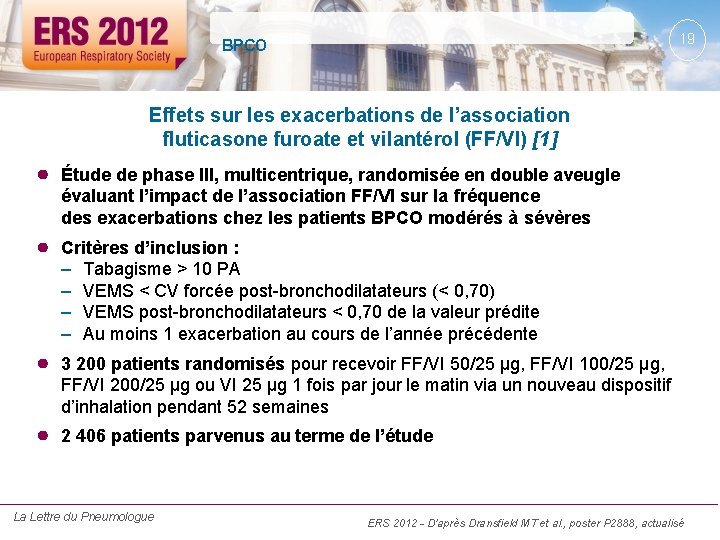 19 BPCO Effets sur les exacerbations de l’association fluticasone furoate et vilantérol (FF/VI) [1]