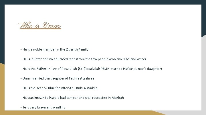 Who is Umar - He is a noble member in the Quarish Family -