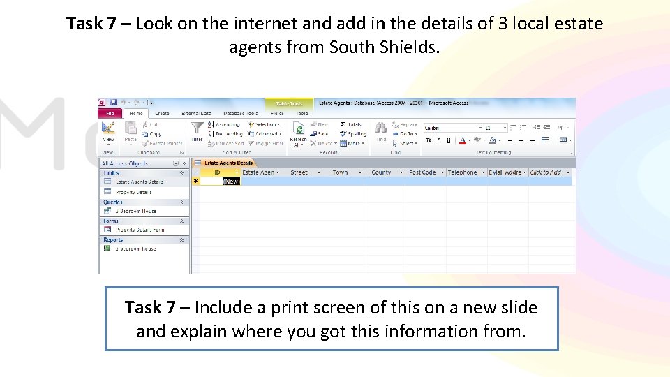 Task 7 – Look on the internet and add in the details of 3