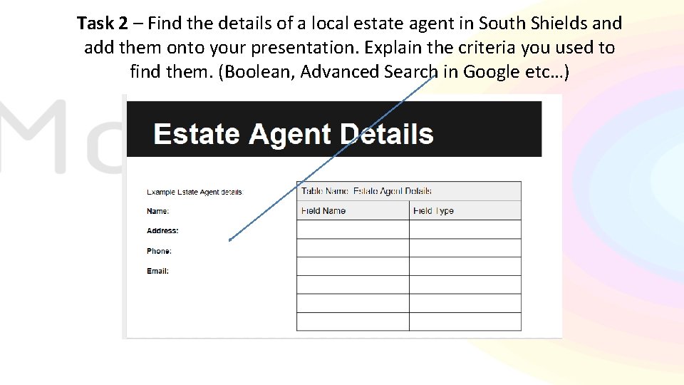 Task 2 – Find the details of a local estate agent in South Shields