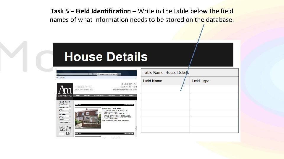 Task 5 – Field Identification – Write in the table below the field names
