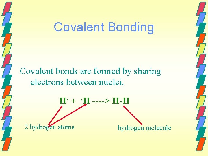 Covalent Bonding Covalent bonds are formed by sharing electrons between nuclei. H. +. H