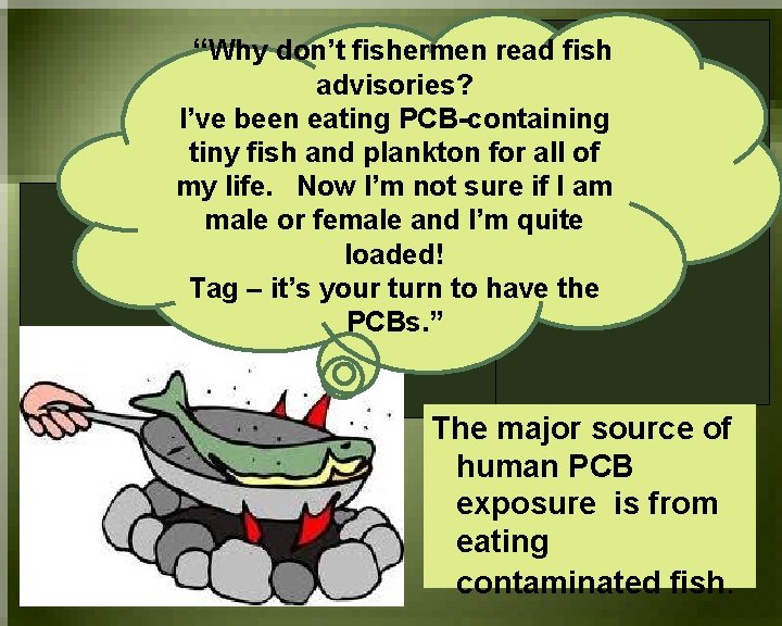 “Why don’t fishermen read fish advisories? I’ve been eating PCB-containing tiny fish and plankton