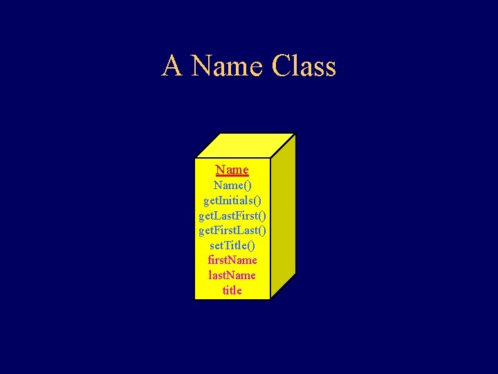 A Name Class Name() get. Initials() get. Last. First() get. First. Last() set. Title()