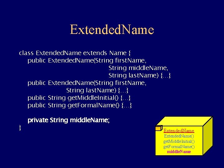 Extended. Name class Extended. Name extends Name { public Extended. Name(String first. Name, String