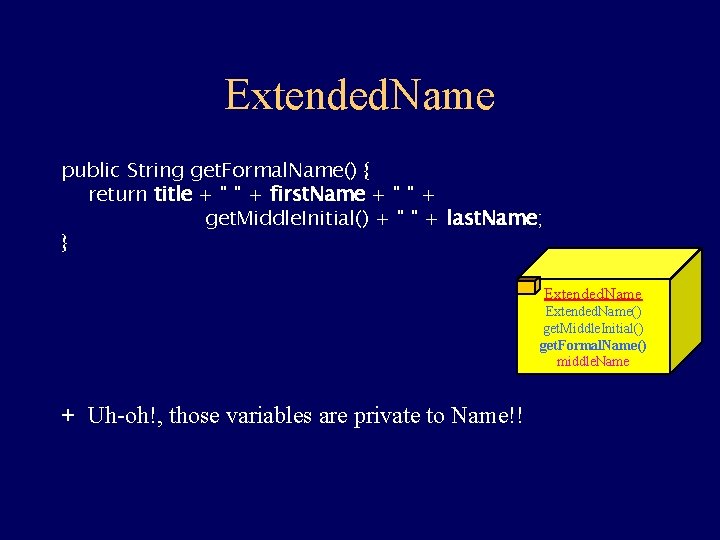 Extended. Name public String get. Formal. Name() { return title + " " +