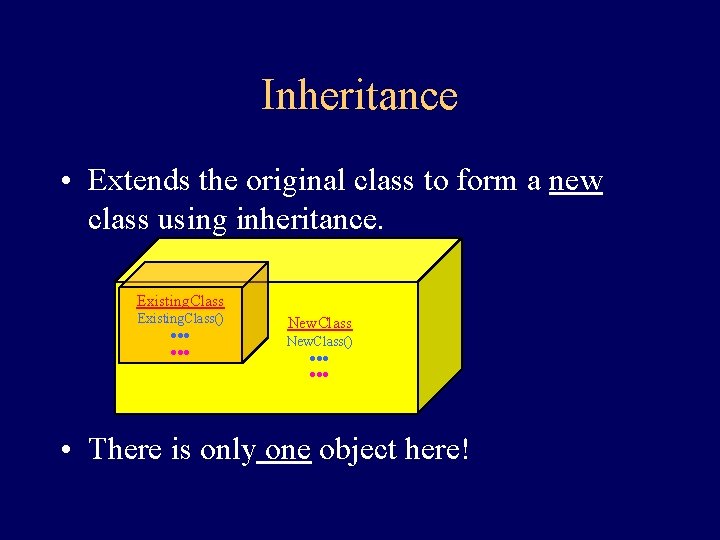 Inheritance • Extends the original class to form a new class using inheritance. Existing.