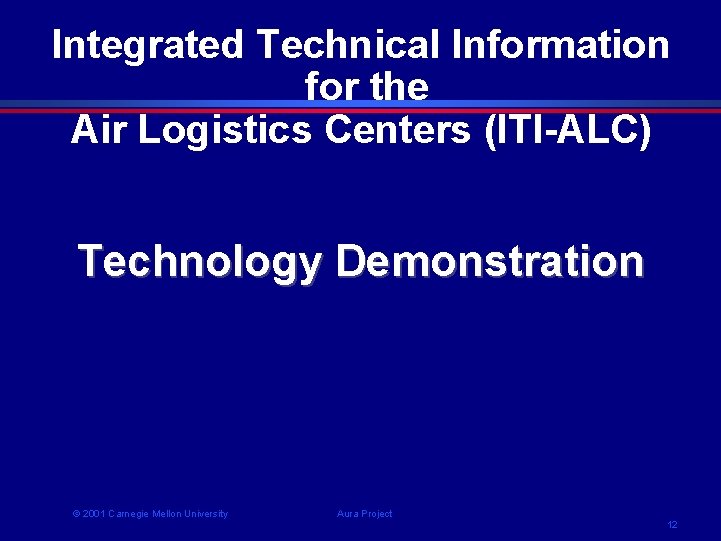 Integrated Technical Information for the Air Logistics Centers (ITI-ALC) Technology Demonstration © 2001 Carnegie