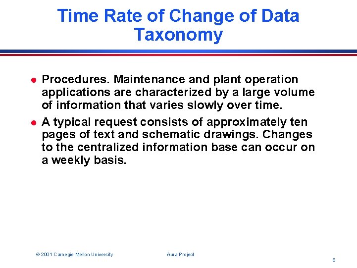 Time Rate of Change of Data Taxonomy l l Procedures. Maintenance and plant operation