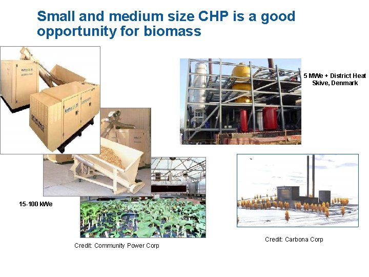 Small and medium size CHP is a good opportunity for biomass 5 MWe +