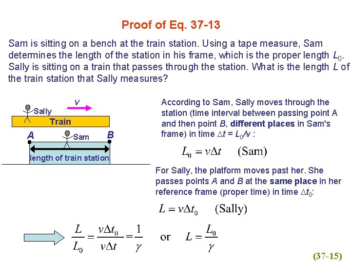 Proof of Eq. 37 -13 Sam is sitting on a bench at the train