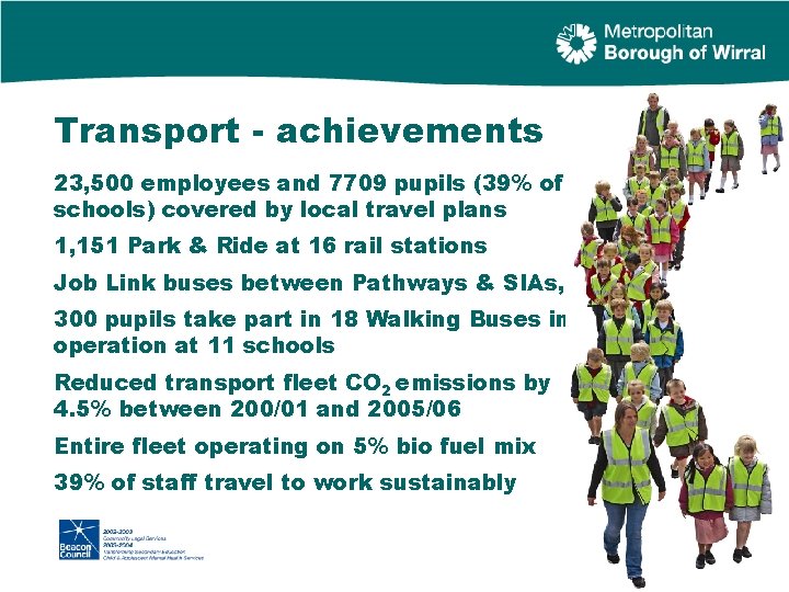 Transport - achievements 23, 500 employees and 7709 pupils (39% of schools) covered by