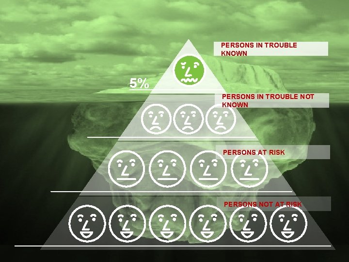 PERSONS IN TROUBLE KNOWN 5% PERSONS IN TROUBLE NOT KNOWN PERSONS AT RISK PERSONS