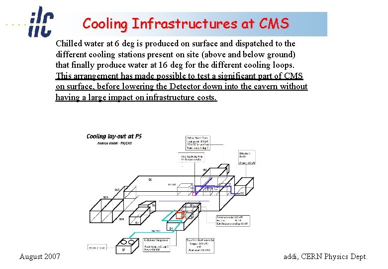 Cooling Infrastructures at CMS Chilled water at 6 deg is produced on surface and