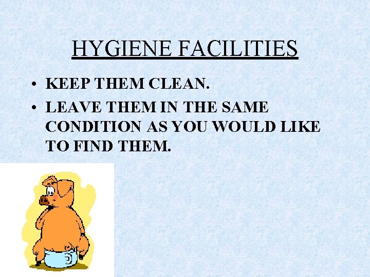 HYGIENE FACILITIES • KEEP THEM CLEAN. • LEAVE THEM IN THE SAME CONDITION AS