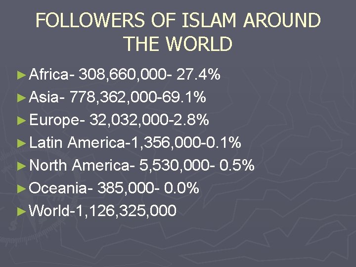 FOLLOWERS OF ISLAM AROUND THE WORLD ► Africa- 308, 660, 000 - 27. 4%