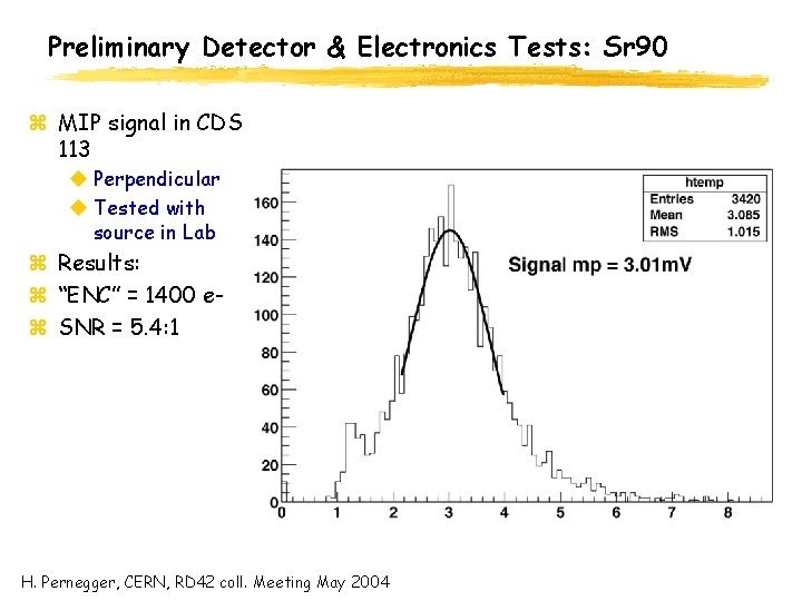 Preliminary Detector & Electronics Tests: Sr 90 z MIP signal in CDS 113 u