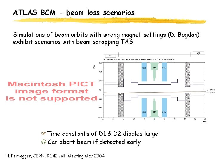 ATLAS BCM - beam loss scenarios Simulations of beam orbits with wrong magnet settings