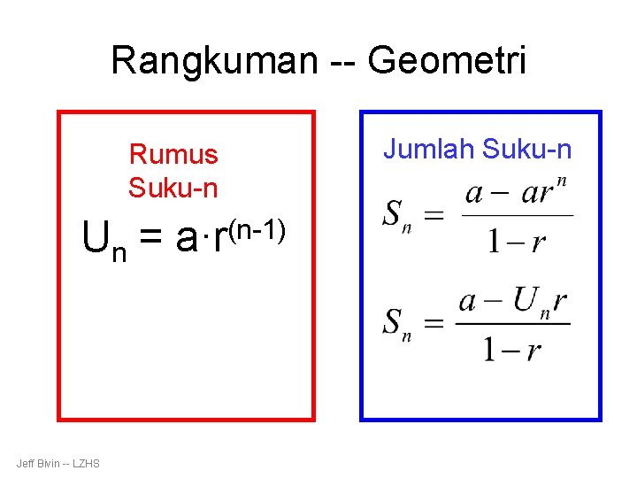 Rangkuman -- Geometri Rumus Suku-n Un = Jeff Bivin -- LZHS (n-1) a·r Jumlah