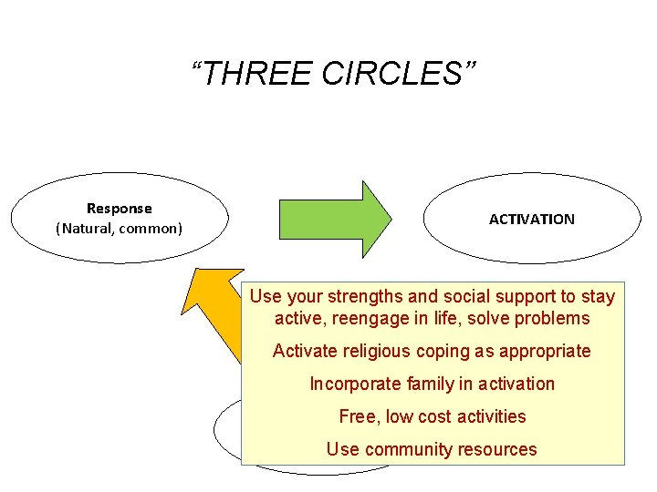 “THREE CIRCLES” Response (Natural, common) ACTIVATION Use your strengths and social support to stay