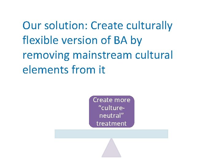 Our solution: Create culturally flexible version of BA by removing mainstream cultural elements from