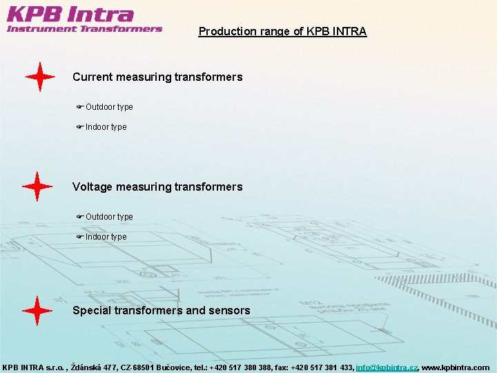 Production range of KPB INTRA Current measuring transformers FOutdoor type FIndoor type Voltage measuring