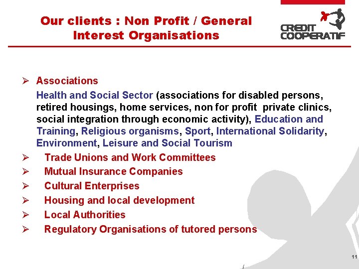 Our clients : Non Profit / General Interest Organisations Ø Associations Health and Social