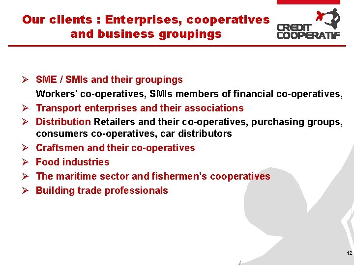 Our clients : Enterprises, cooperatives and business groupings Ø SME / SMIs and their