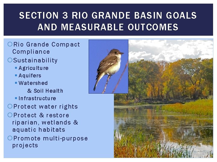 SECTION 3 RIO GRANDE BASIN GOALS AND MEASURABLE OUTCOMES Rio Grande Compact Compliance Sustainability