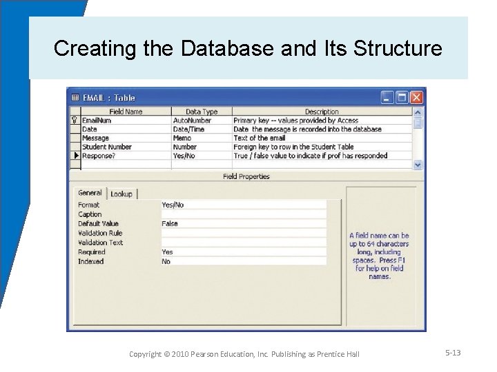 Creating the Database and Its Structure Copyright © 2010 Pearson Education, Inc. Publishing as