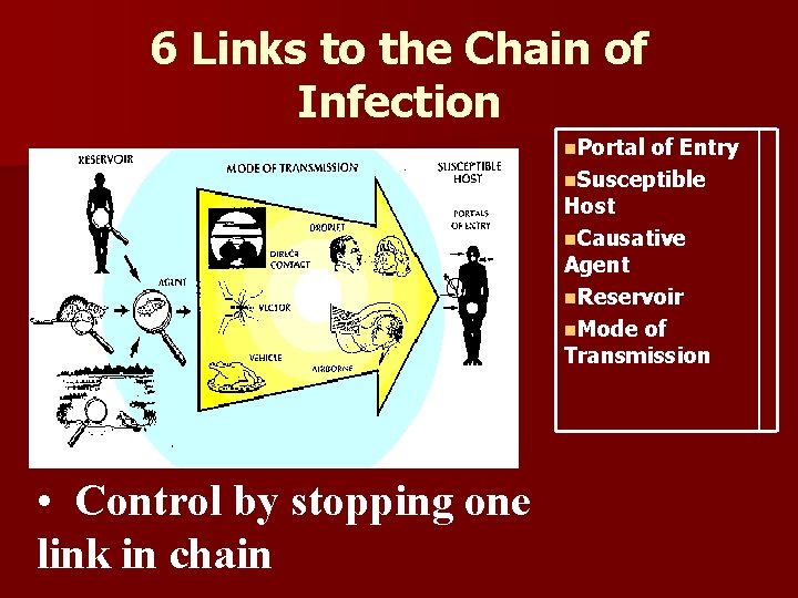 6 Links to the Chain of Infection n. Portal of Entry n. Susceptible Host