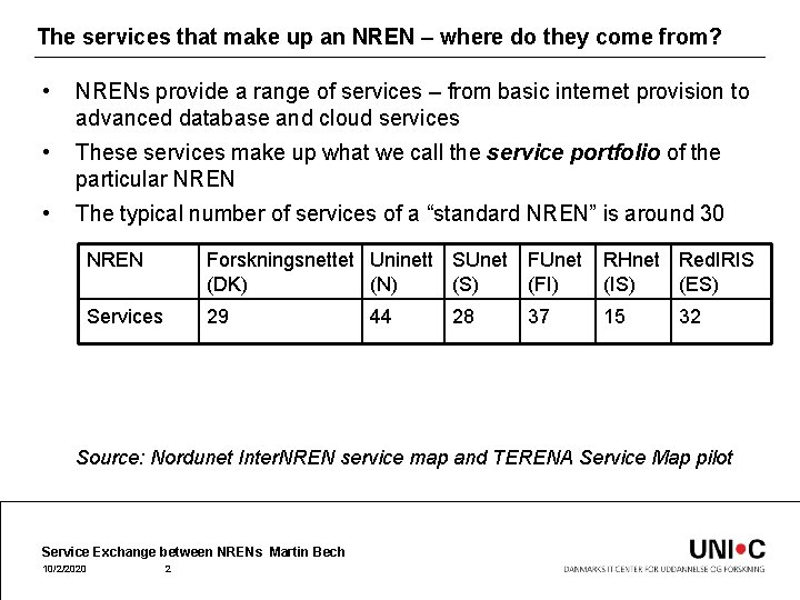 The services that make up an NREN – where do they come from? •