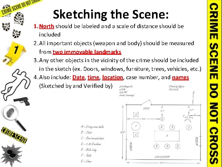 Sketching the Scene: 1. North should be labeled and a scale of distance should
