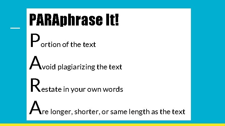 PARAphrase It! P A R A ortion of the text void plagiarizing the text