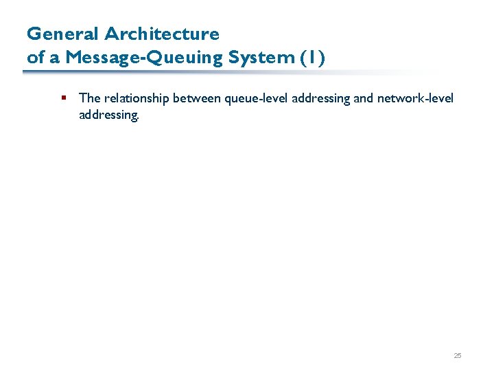 General Architecture of a Message-Queuing System (1) § The relationship between queue-level addressing and