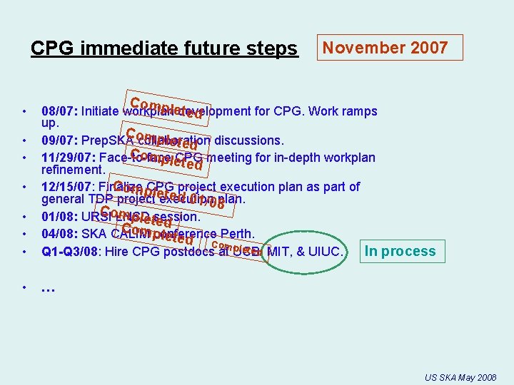 CPG immediate future steps November 2007 Co • • • mpledevelopment 08/07: Initiate workplan