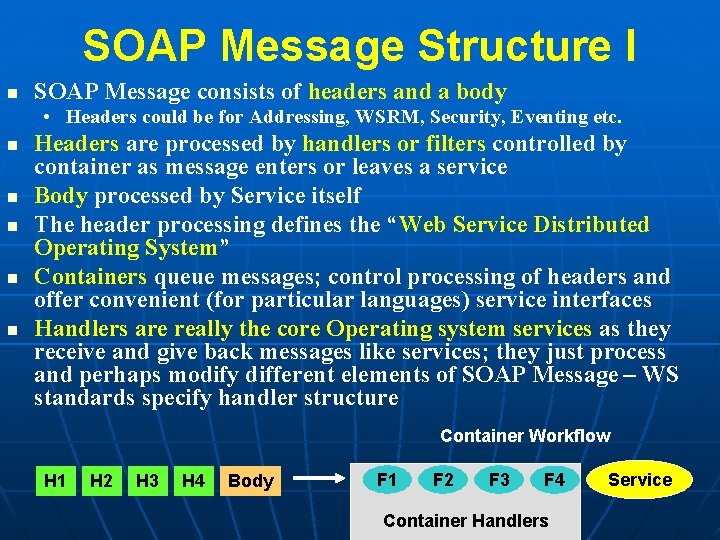 SOAP Message Structure I n SOAP Message consists of headers and a body •